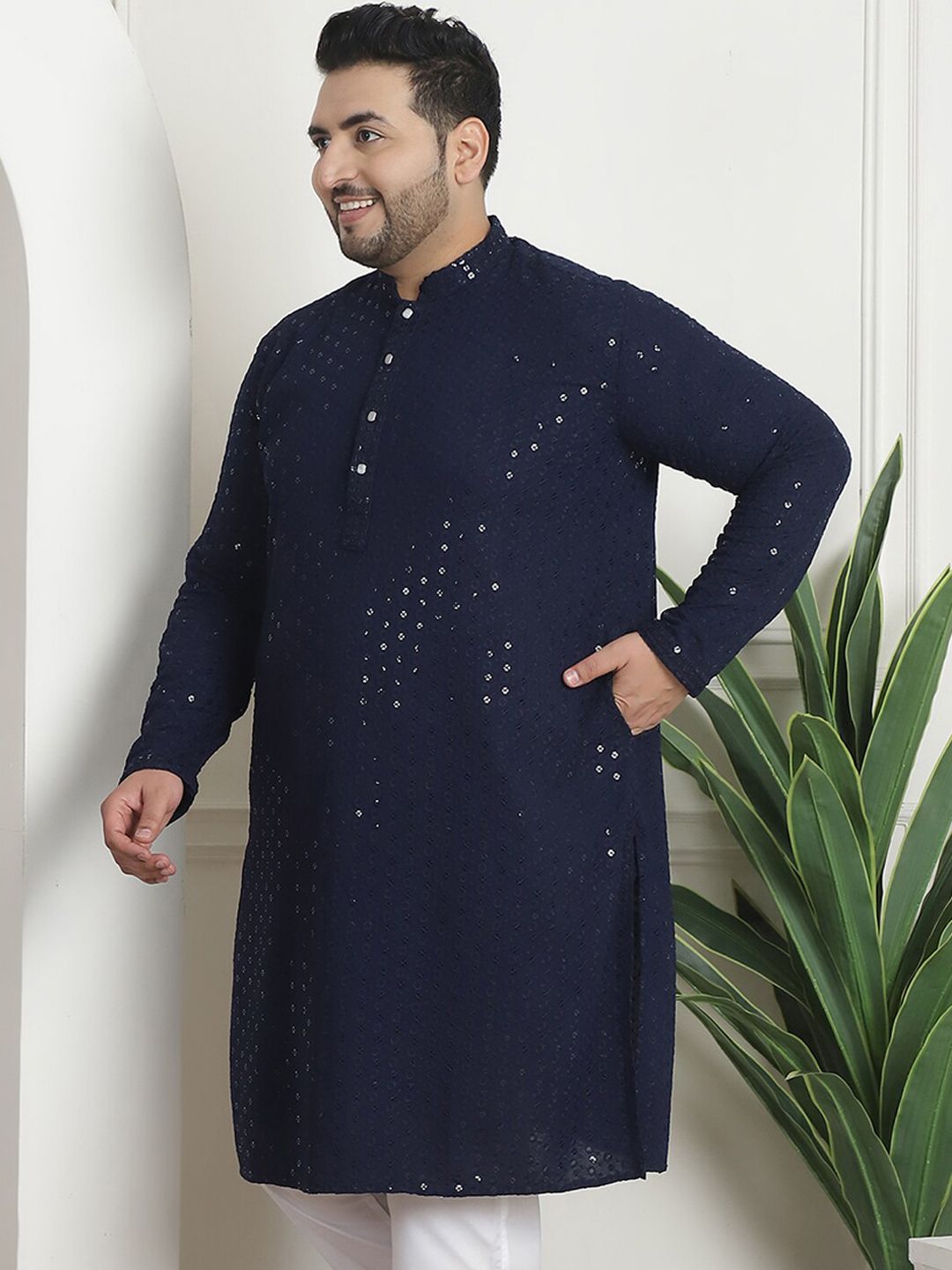 SOJANYA PLUS Kurta Lurus Kapas Sulam Bersulam Geometrik