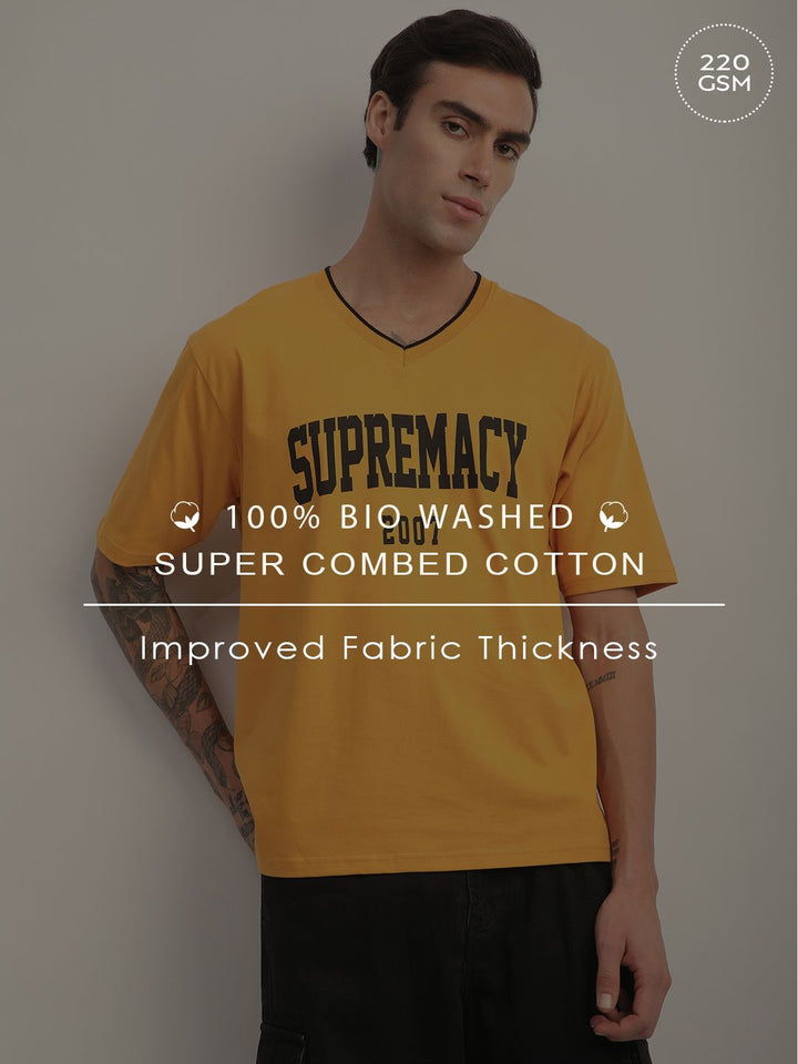 DILLINGER Men Short Sleeve Oversized V-Neck Printed Tshirt