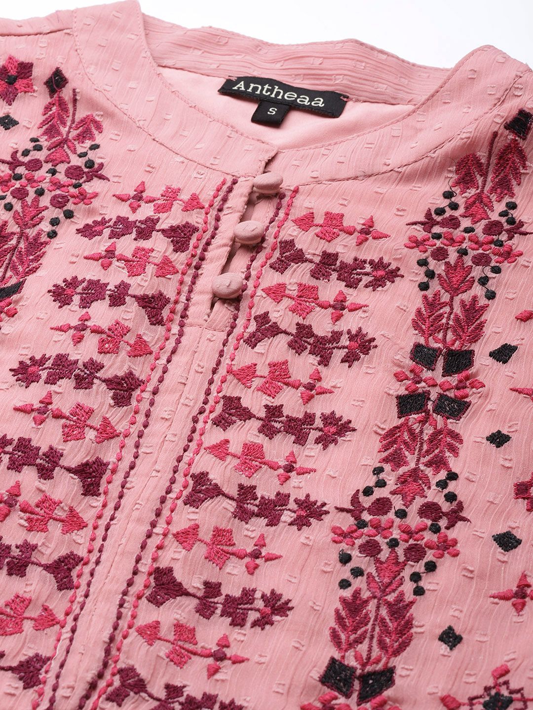 Antheaa Rose Dobby Woven Embellished Maxi Layered Dress
