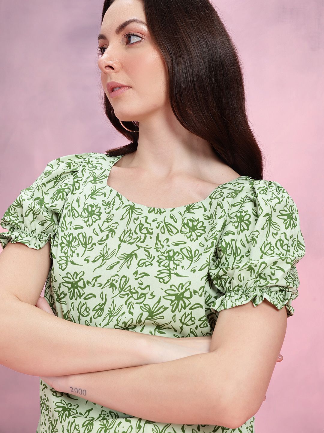 DressBerry Floral Print Puff Sleeve Top