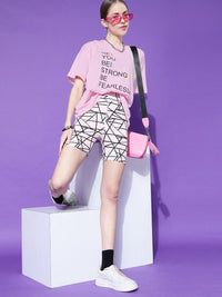 STREET 9 Women Pink Typography Printed Drop-Shoulder Pure Cotton T-shirt