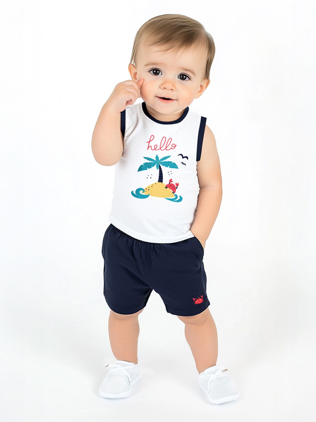 Nauti Nati Boys Graphic Printed Sleeveless Pure Cotton T-shirt With Shorts