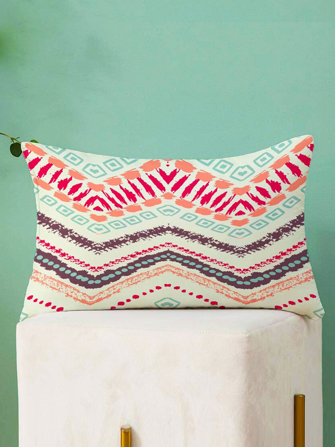 STITCHNEST Set of 2 Yellow & Off White 12" x 18" Geometric Rectangle Cushion Covers