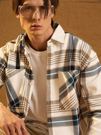 DENNISON Men Double Pocket Drop Shoulder Oversized Cotton Checked Shacket