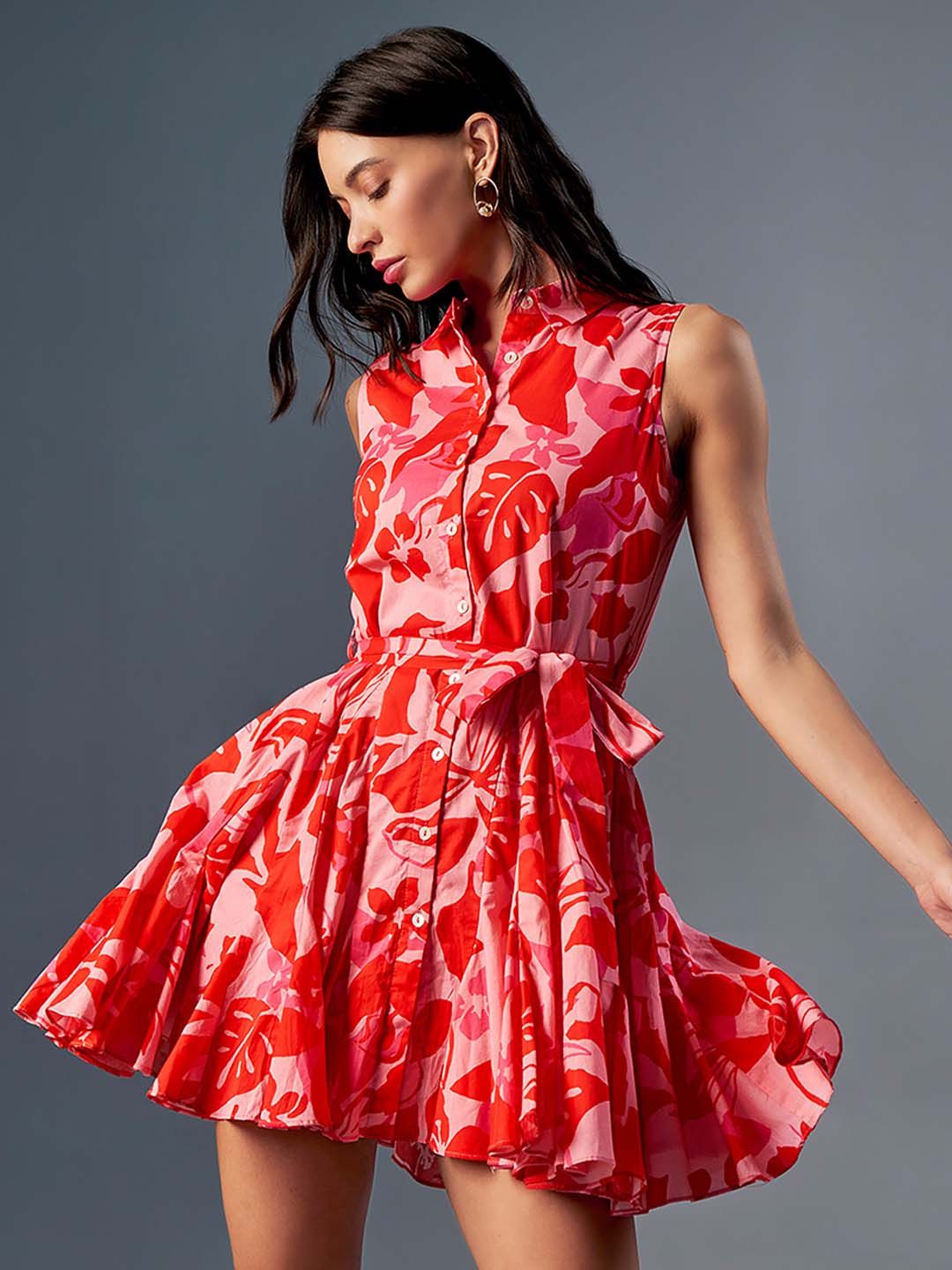 AND Floral Printed Fit & Flare Mini Pure Cotton Dress
