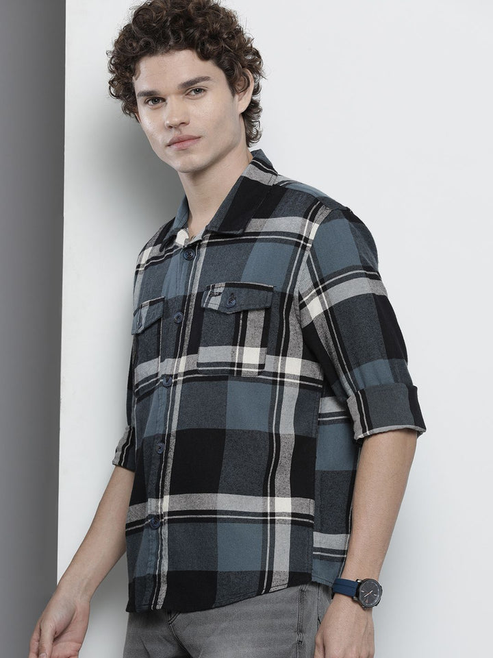 The Indian Garage Co Men Regular Fit Checked Double Flap Pocket Flannel Shirt