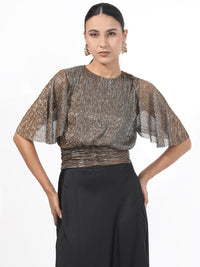 RAREISM Embellished Flared sleeves Bling & Sparkly Blouson Top