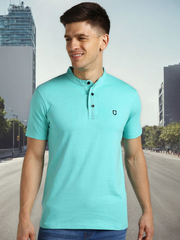 Urbano Fashion Band Collar Pure Cotton Slim Fit T-shirt