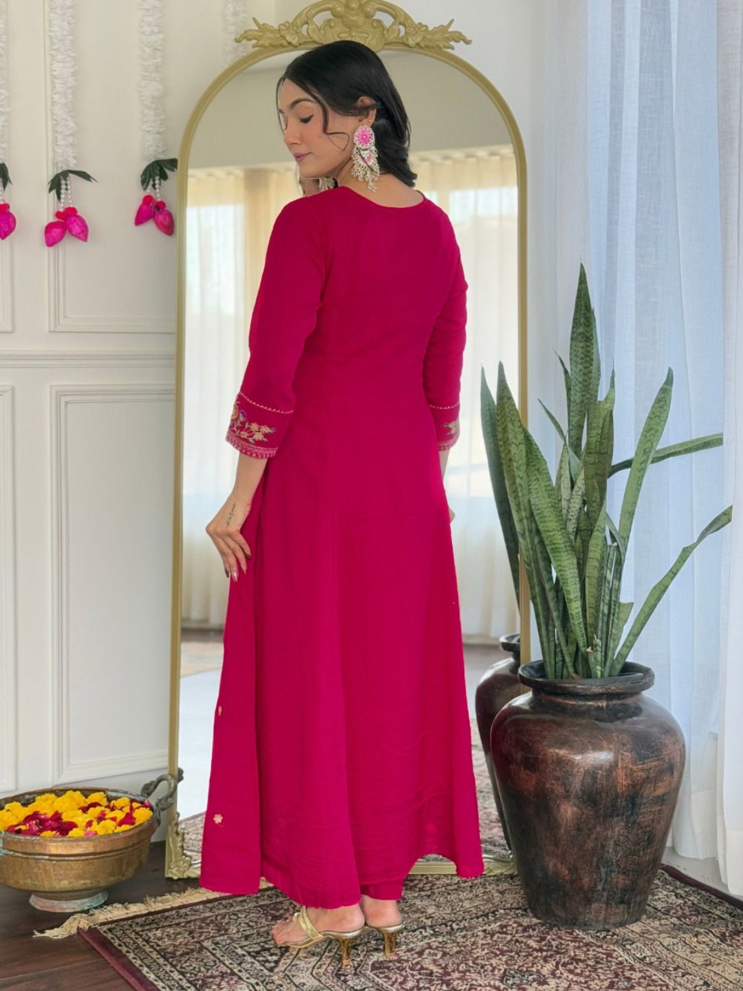 KALINI Women Floral Embroidered Regular Thread Work Kurta with Trousers & With Dupatta