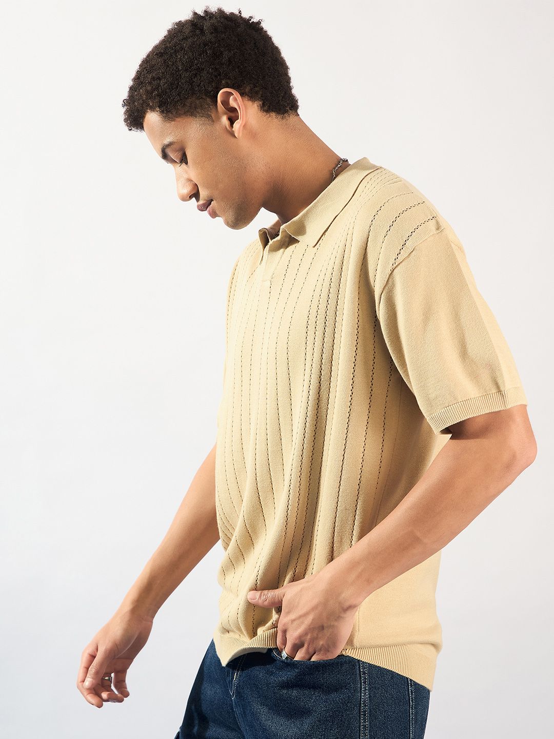 DENNISON Men Oversized Polo Collar Knitted T-Shirt