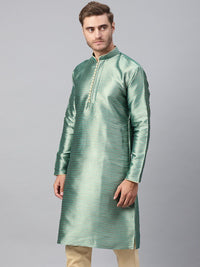 SOJANYA Men Sea Green & Beige Woven Design Straight Kurta