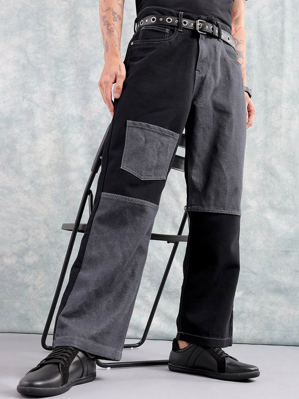 Garage India Co Black Men Mid-Rise Santai Colourblocked Jeans Cotton Jeans