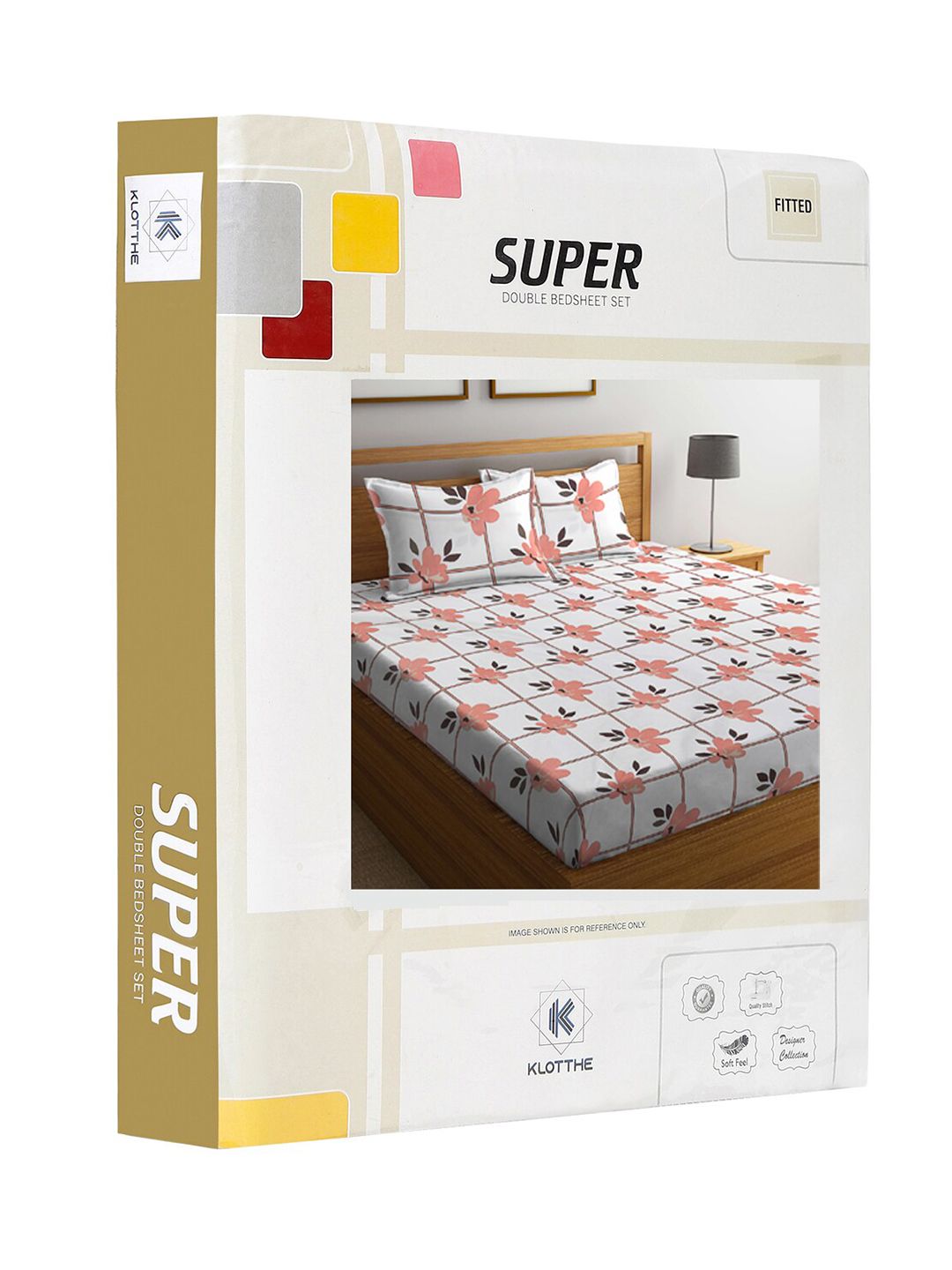 KLOTTHE White Floral Cotton 300 TC Fitted King Fine Bedsheet dengan 2 Sarung Bantal-98 x 89 inci