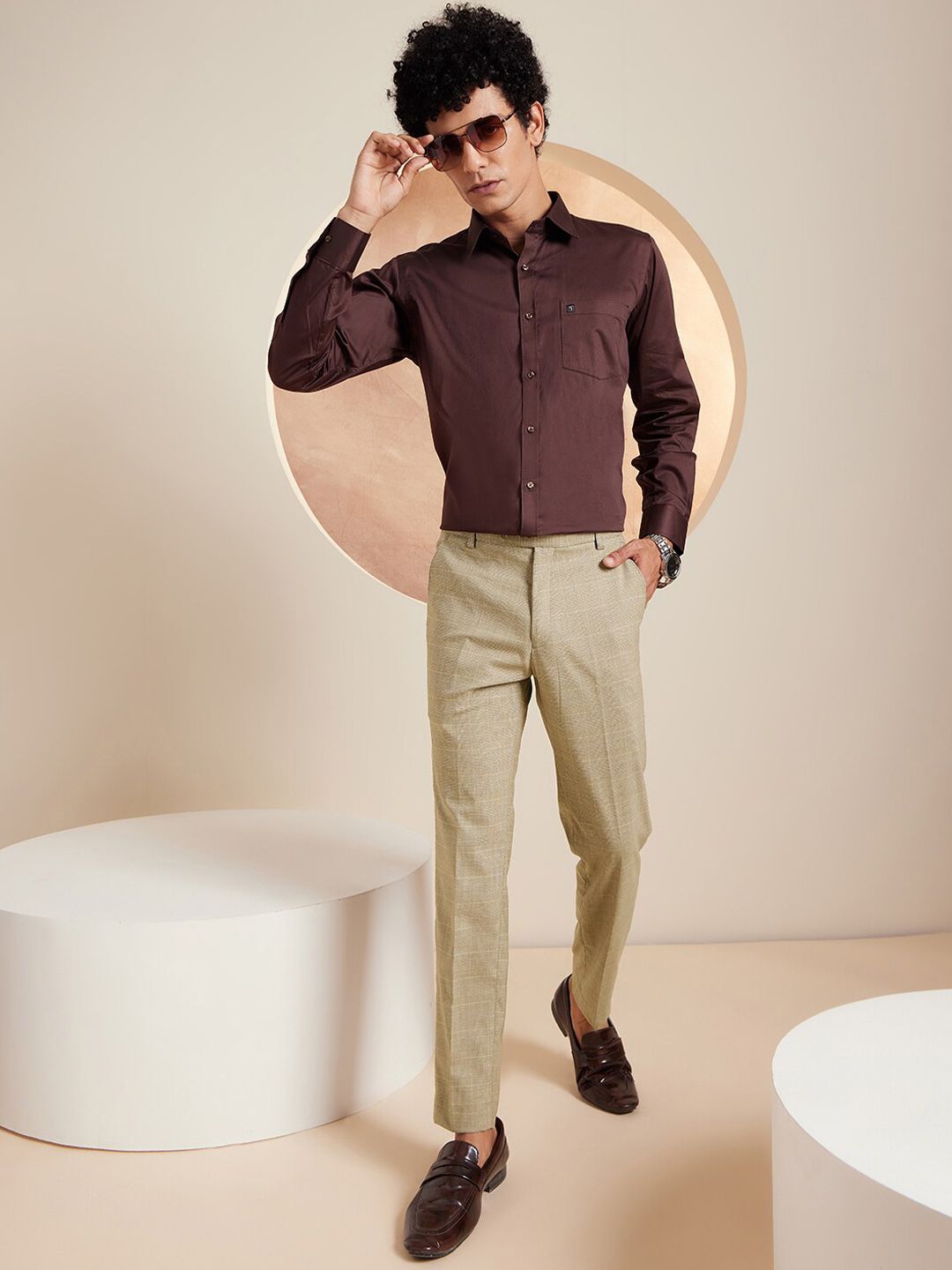 DENNISON Men Checked Smart Tapered Fit Easy Wash Formal Trouser