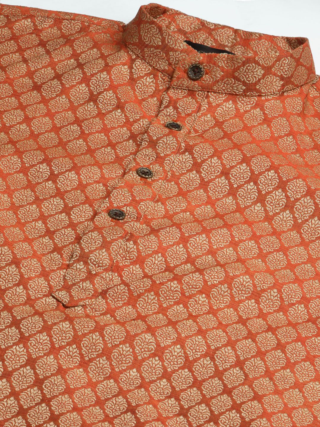 SOJANYA Kurta Motif Etnik Oren Lelaki dengan Jaket Churidar & Nehru