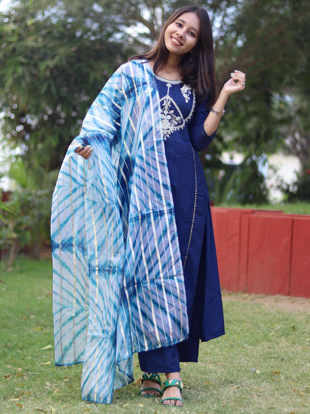 KALINI Women Ethnic Motifs Yoke Design Gotta Patti Kurta with Palazzos & With Dupatta