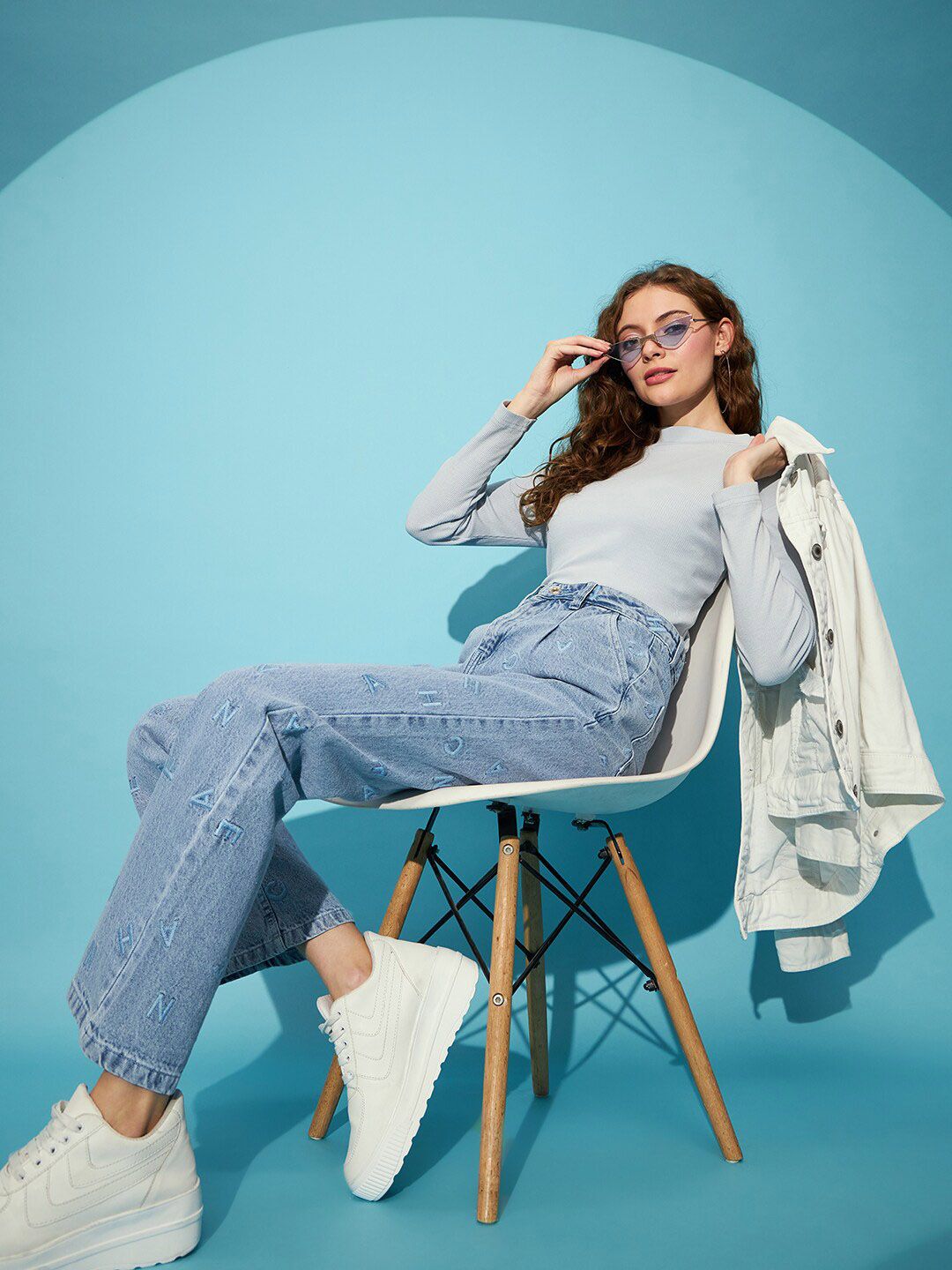 STREET 9 Women Blue Embroidered Clean Look Straight Fit High-Rise Pure Cotton Jeans
