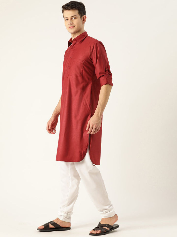 SOJANYA Men Maroon Solid Pathani Kurta