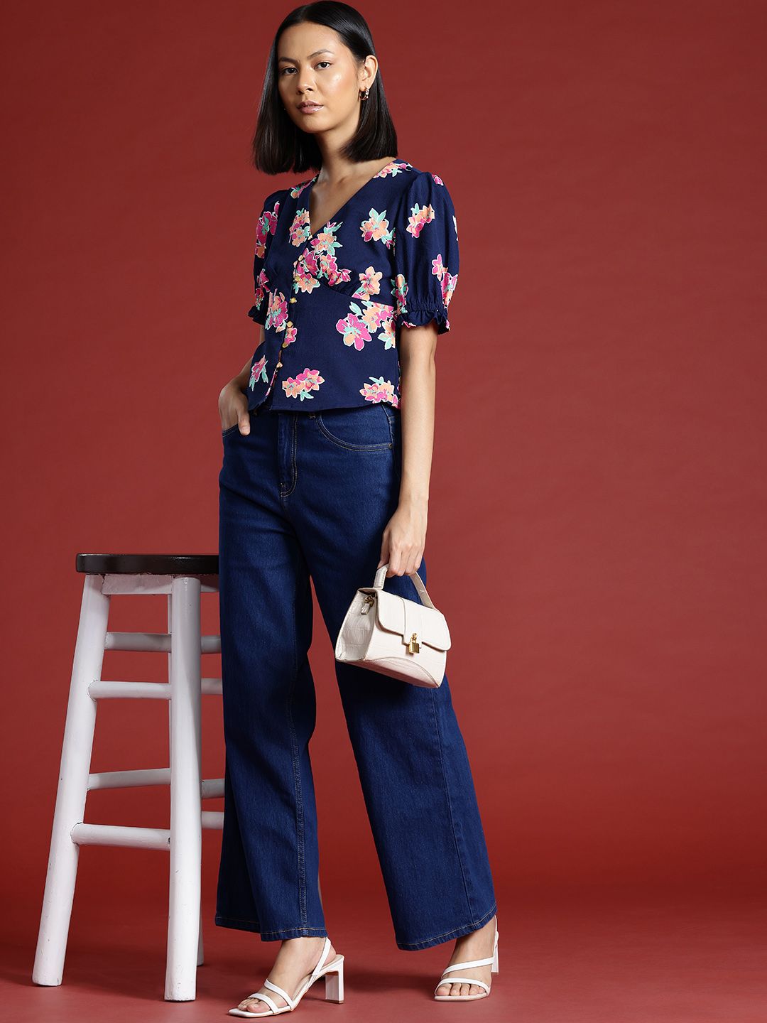 all about you Floral Printed Top with Puff Sleeves