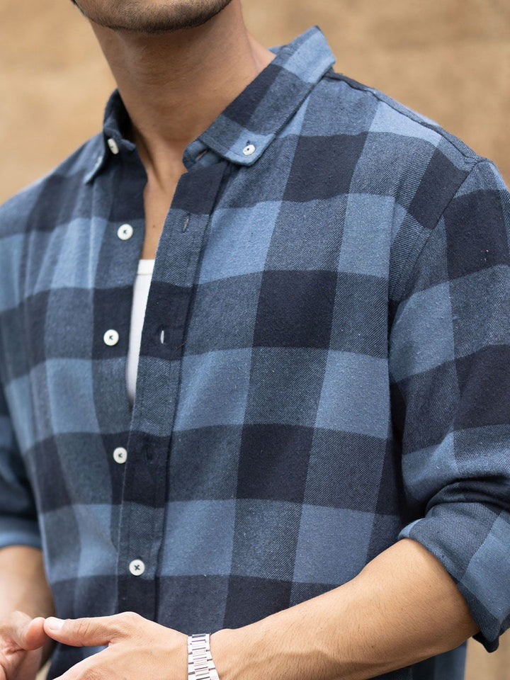 Powerlook Men Buffalo Checked Button-Down Collar Casual Shirt