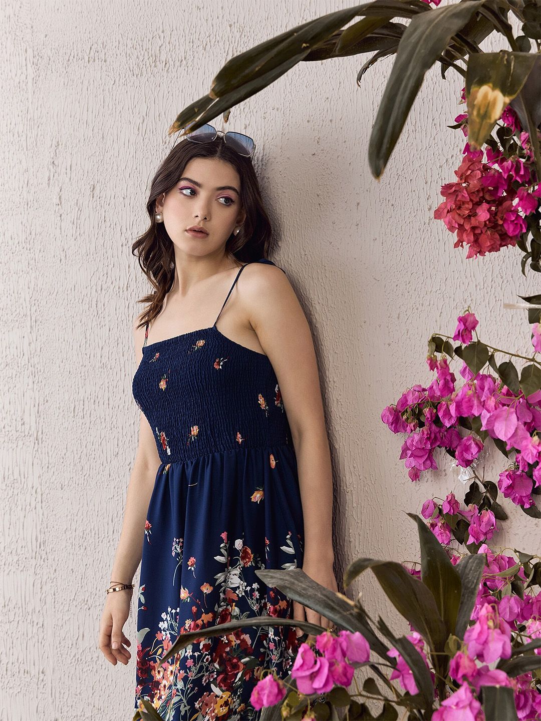 Berrylush Floral Printed Shoulder Straps Fit and Flare Mini Dress