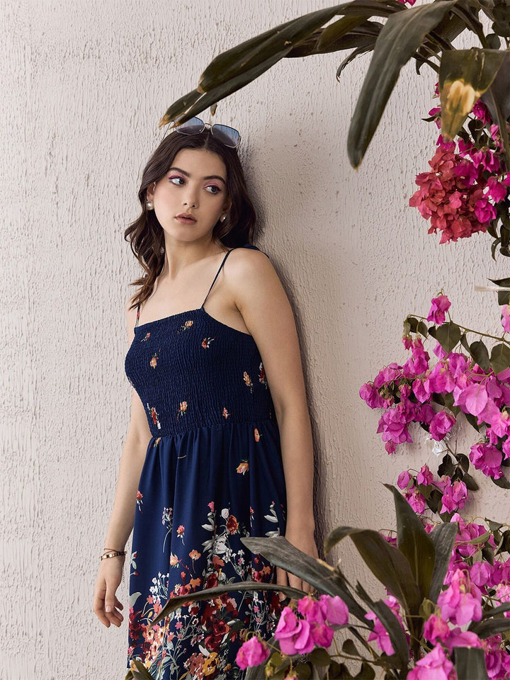Berrylush Floral Printed Shoulder Straps Fit and Flare Mini Dress