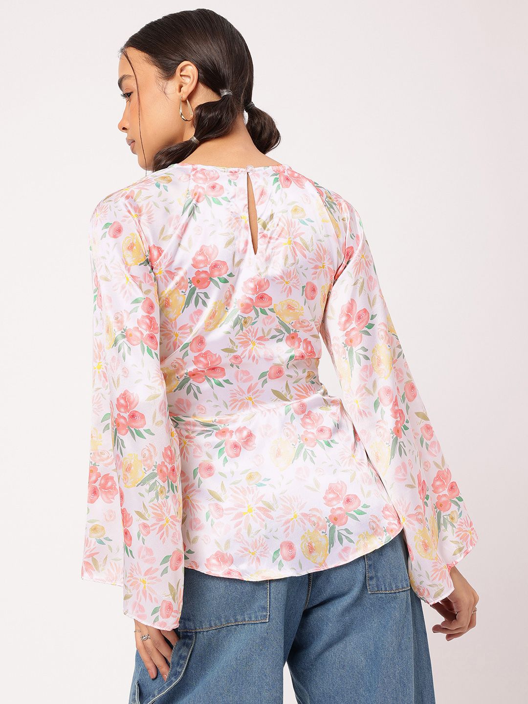 DressBerry Glam Groove Floral Printed Tie-Up Flared Sleeve Top