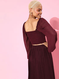 Berrylush Women Charming Maroon Solid Georgette Bishop Sleeves Top