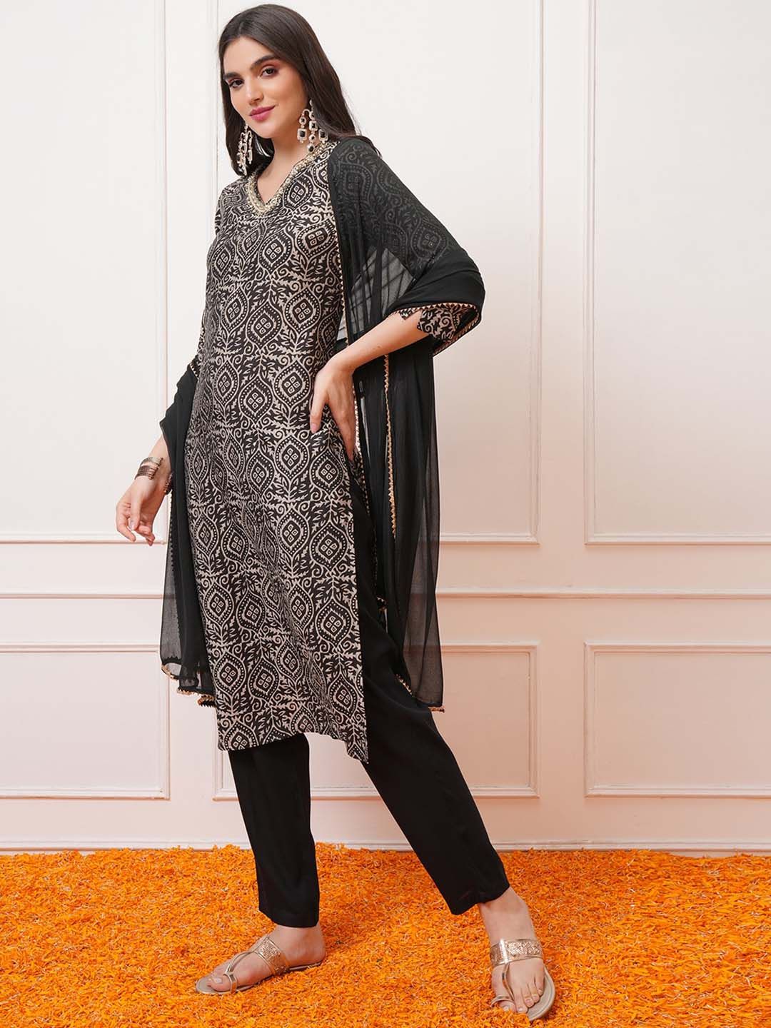 Vishudh Ethnic Motifs Printed Regular Beads and Stones Kurta with Trouser & Dupatta
