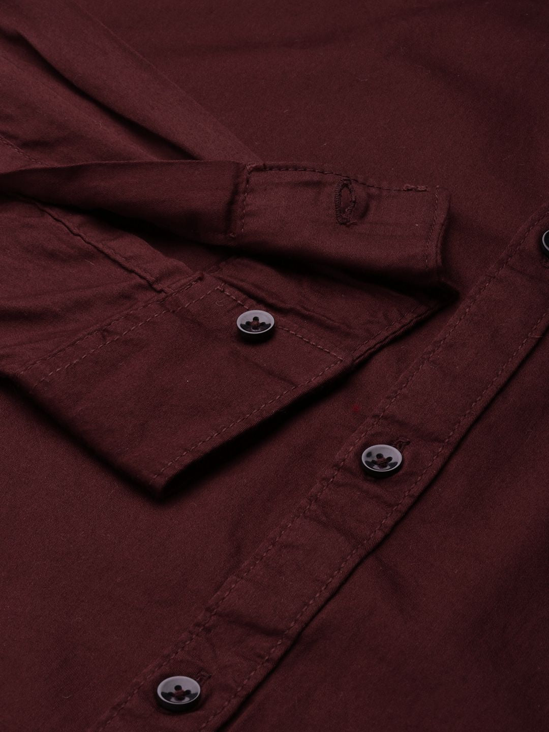 The Indian Garage Co Men Maroon & Black Solid Comfort Fit Cotton Applique Detail Shirt