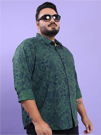 HIGHLANDER Plus Size Floral Printed Spread Collar Regular Fit Cotton Casual Shirt