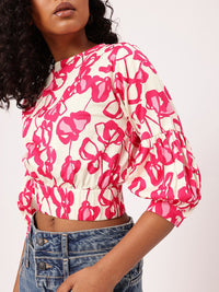 DressBerry Holiday Floral Splash Printed Cinched Waist Crop Top