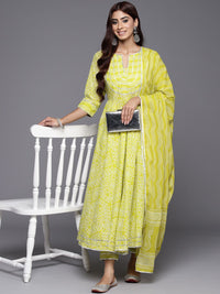 Libas Women Bandhani Yoke Design Empire Gotta Patti Cotton Kurta with Trousers & Dupatta