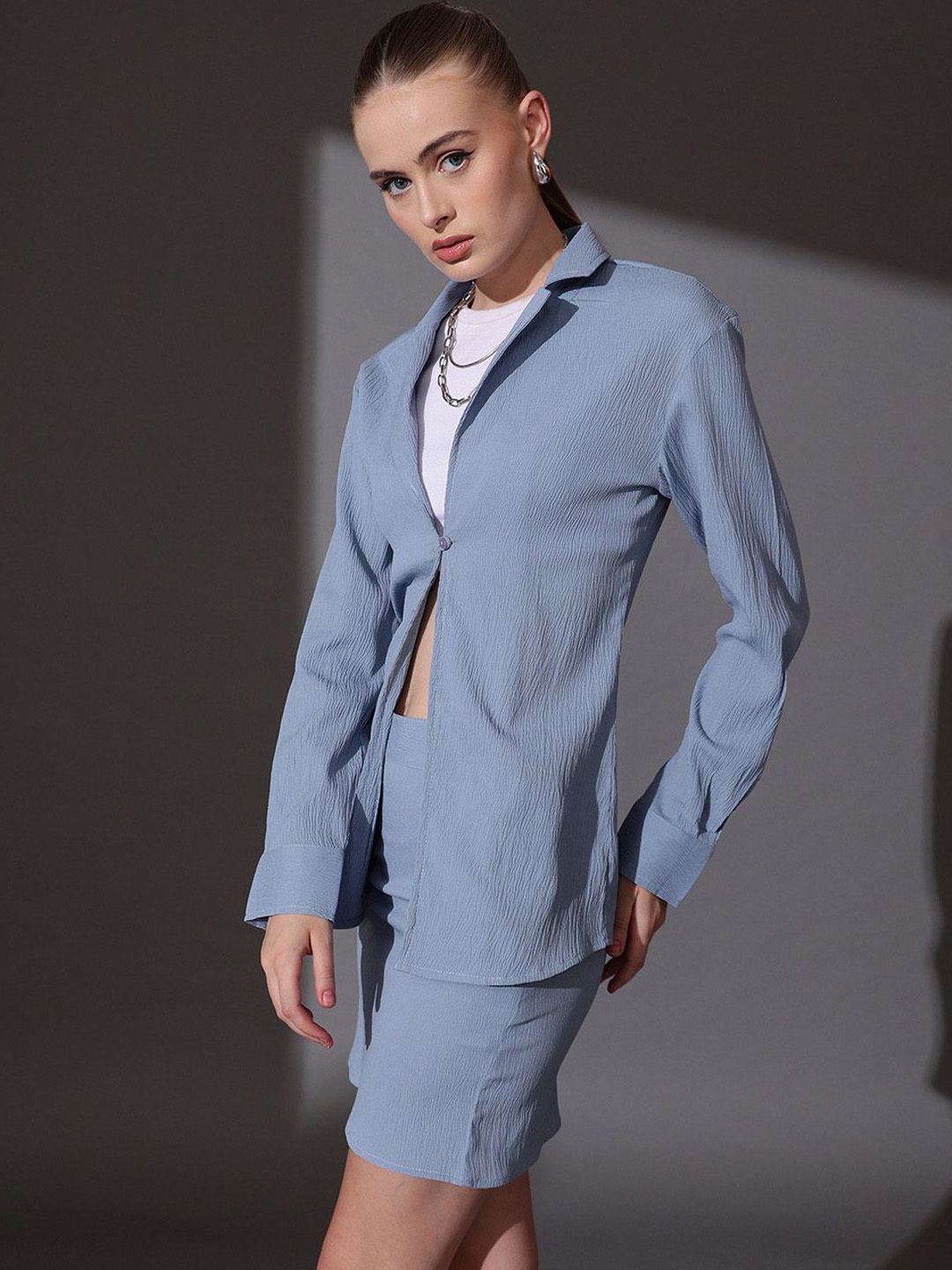 STREET 9 Self Design Shirt & Skirt Co-ord Set