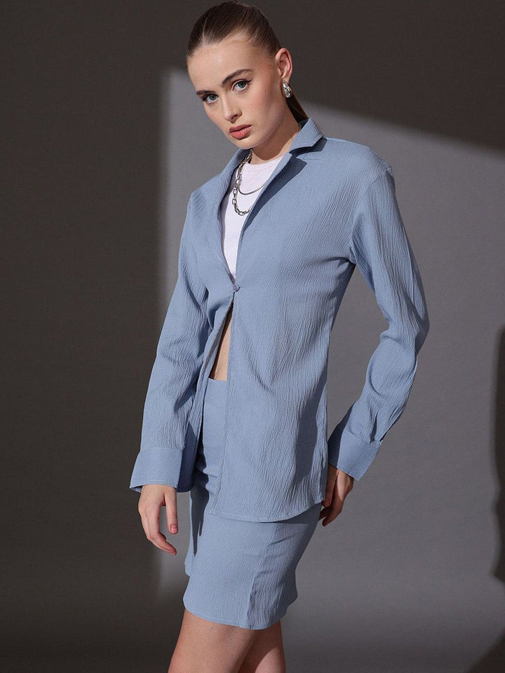 STREET 9 Self Design Shirt & Skirt Co-ord Set
