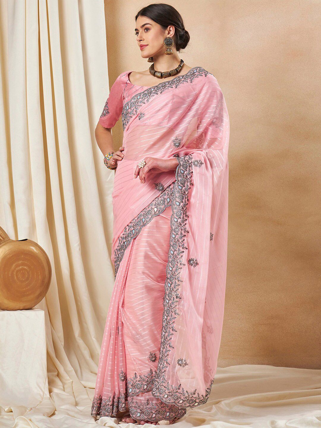 Saree mall Embellished Sequinned Poly Georgette Sarees