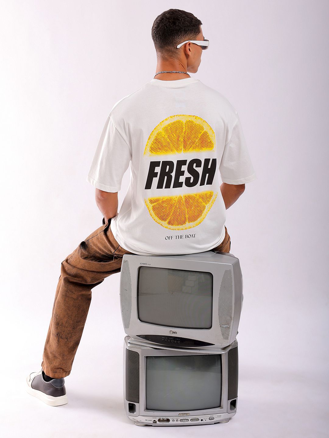 The Indian Garage Co Men Back Printed Boxy Oversized Round Neck Pure Cotton T-shirt