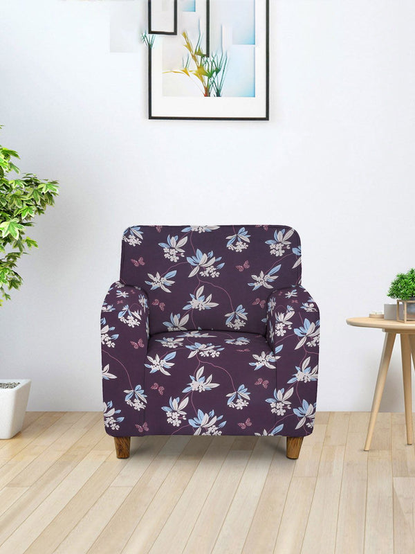 Cortina Brown & Beige Floral Printed 1-Seater Sofa Cover