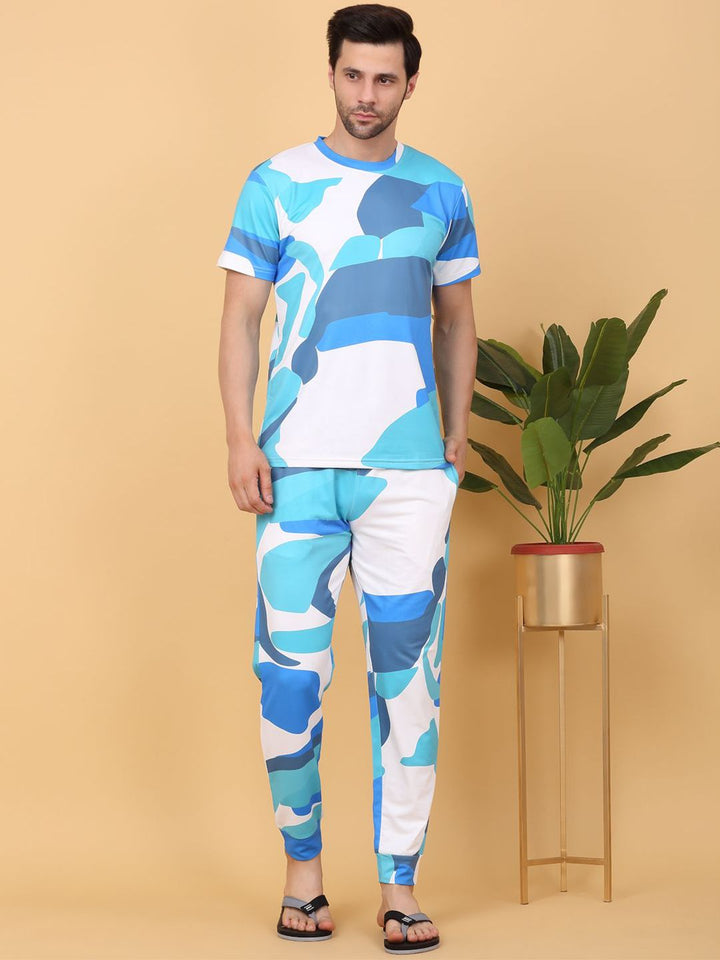 Sweet Dreams Blue & White Abstract Printed Round Neck Night suit