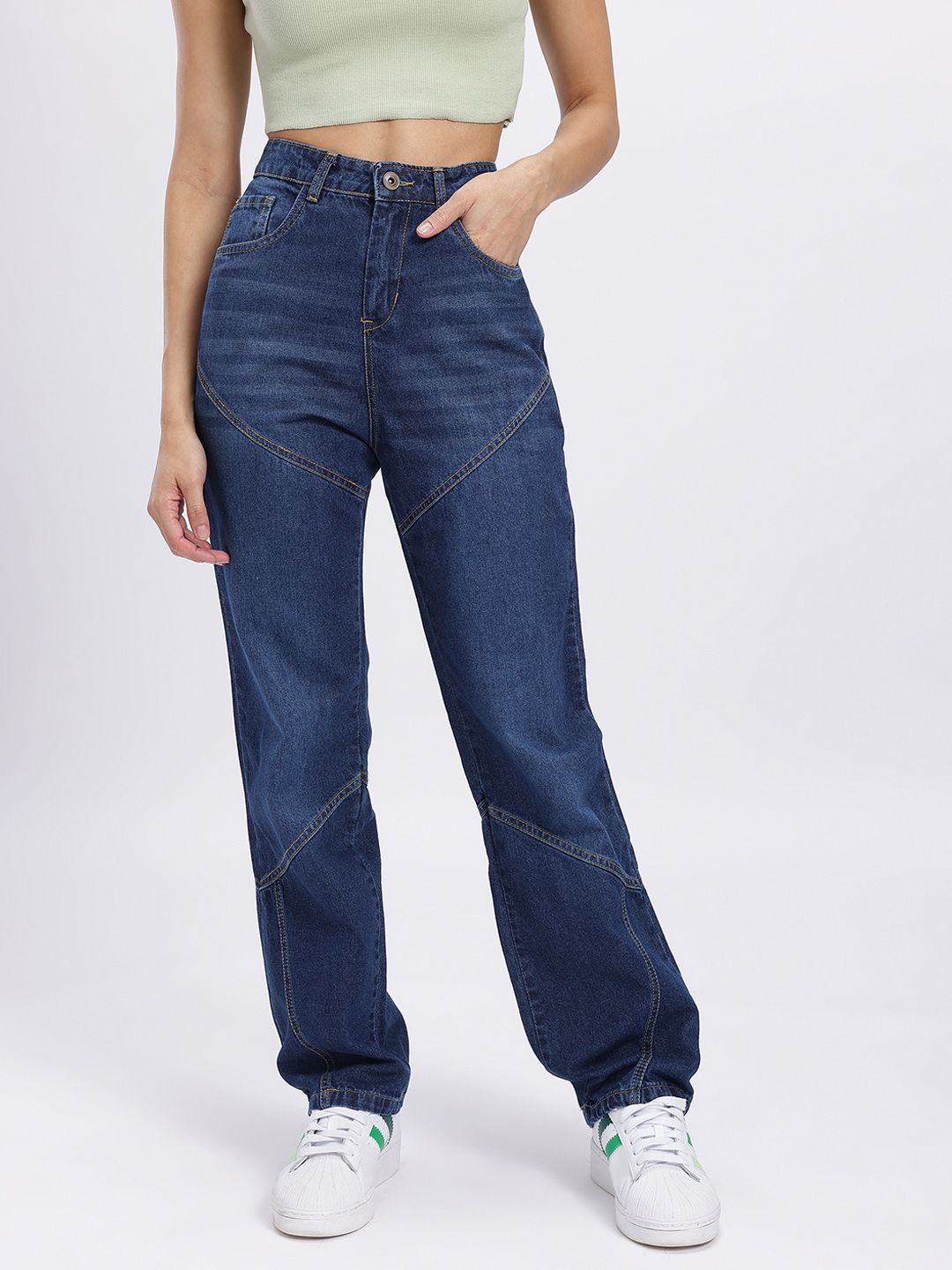 DressBerry Women Panelled Mid-Rise Regular Fit Jeans