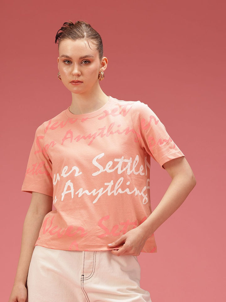 DressBerry Pure Cotton Typography Printed T-shirt