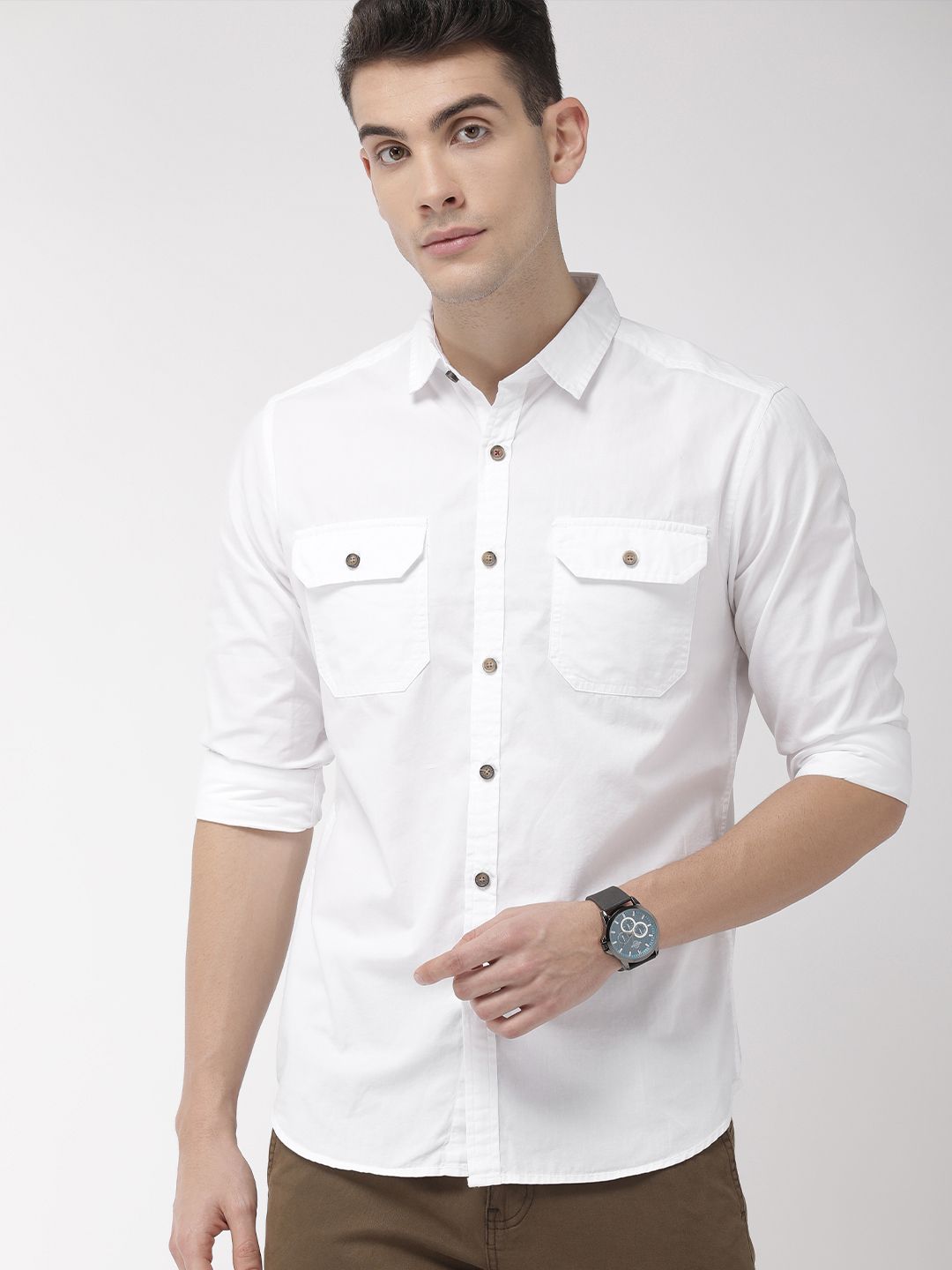 HIGHLANDER Men White Slim Fit Solid Casual Shirt
