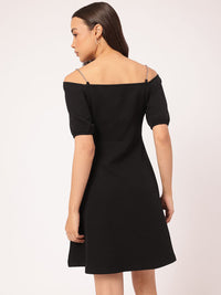 DressBerry Stylish & Savvy Chain Strap Detail Puff Sleeve Cut-Out A-Line Mini Dress