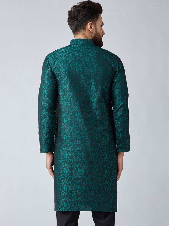 SOJANYA Men Teal Green Woven Design Kurta Lurus