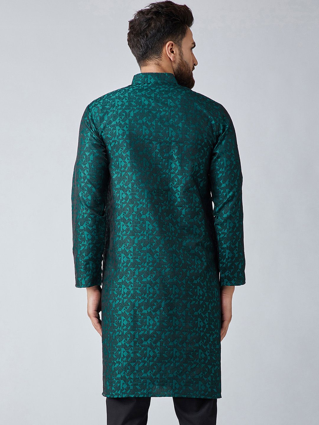 SOJANYA Men Teal Green Woven Design Kurta Lurus