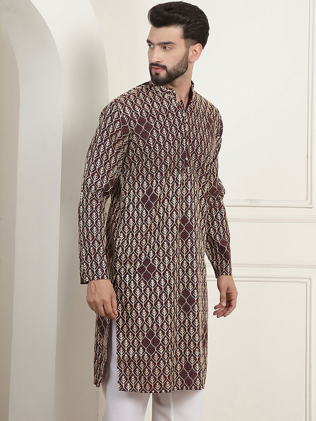 SOJANYA Men Ethnic Motifs Flared Sleeves Thread Work Kurta