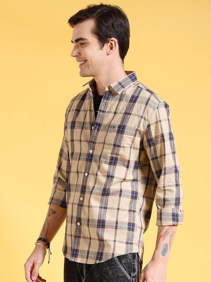 The Indian Garage Co Slim Fit Checked Twill Weave Pure Cotton Casual Shirt
