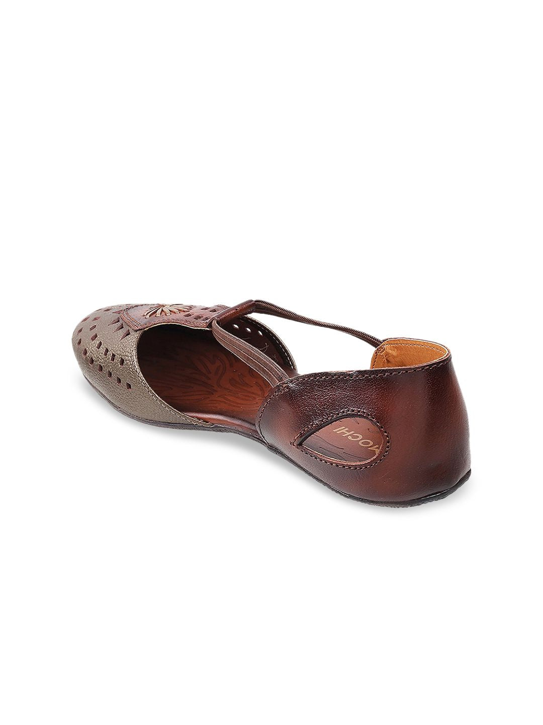 Mochi Women Bronze-Toned Ballerinas With Laser Cuts Flats