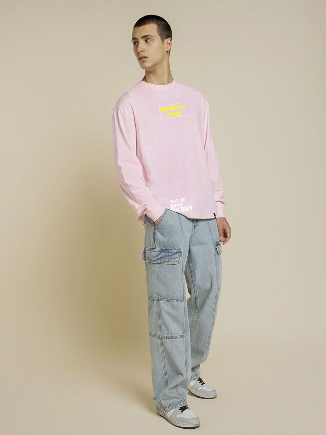 Bewakoof Pure Cotton Typography Printed Round Neck Oversized Garfield T-shirt