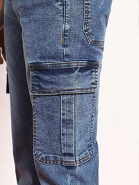 Urbano Fashion Men Light Blue Regular Fit Washed Cargo Jeans With 6 Pockets Stretchable